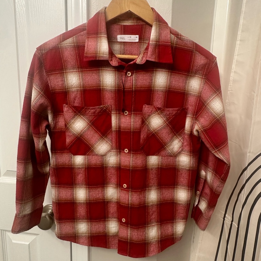 Boys size 10 ZARA Rails Red Plaid Button-Up Shirt